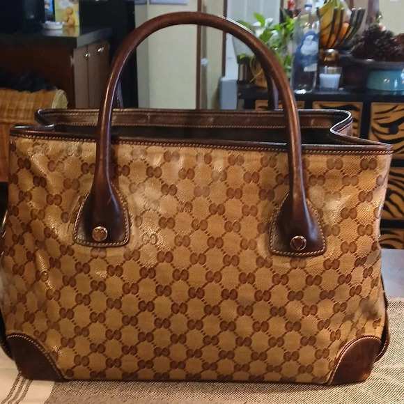 AUTHENTIC GUCCI CREST GG CRYSTAL 2 WAY TOTE BAG GG PVC LEATHER - Picture 3 of 11